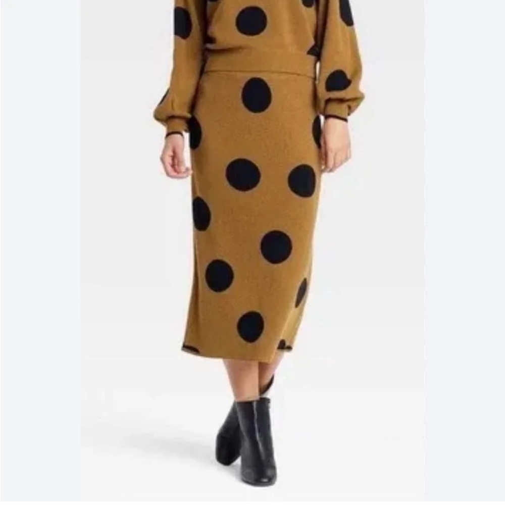 Who What Wear Brown & Black Polka-Dot Sweater & Midi Skirt Set - Picture 16 of 16